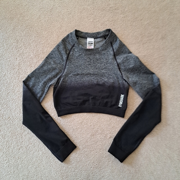 Gymshark Adapt Ombre Crop Top Grey Black Size Small Active Top Long Sleeved - Picture 14 of 15